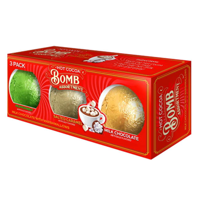 3 Pack Hot Cocoa Bombs Milk Chocolate, Salted Caramels & Peppermint With Mini Marshmallows Rose Confectionery 72g